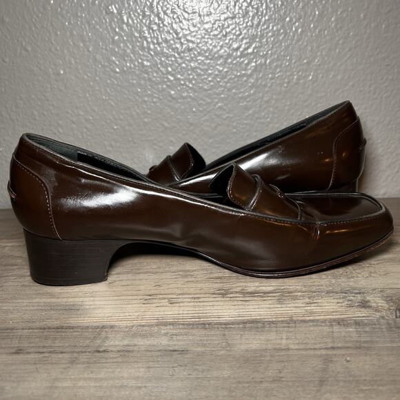 VTG Cole Haan Womens Loafer Pump Size 8.5B Brown Leather Block Heel Y2K 90s Shoe - Picture 8 of 10
